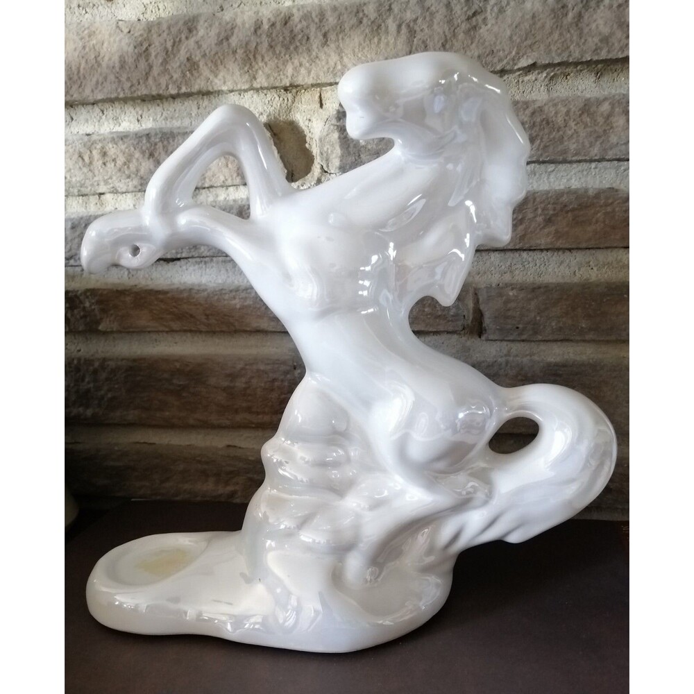 VTG Horse Porcelain Statue Figurine Luster Glazed White Made in Poland 9.5"